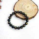  Vòng Tay Nam Mã Não Đen Chạm Rồng Vàng 10mm 