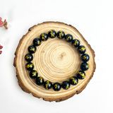  Vòng Tay Nam Mã Não Đen Chạm Rồng Vàng 10mm 