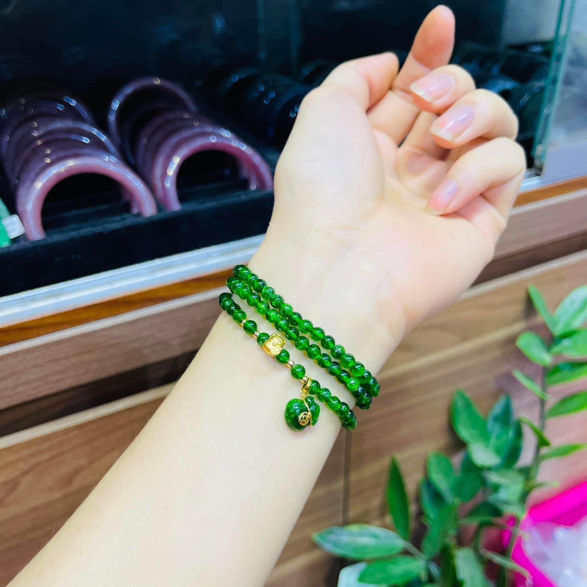  Vòng Tay Cuốn 3 Diopside Mix Mèo Thần Tài và Túi Tiền 