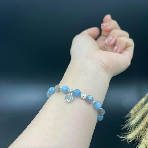  Vòng Tay Đá Aquamarine Mix Đá Xà Cừ 