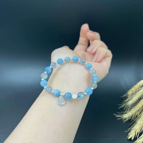  Vòng Tay Đá Aquamarine Mix Đá Xà Cừ 