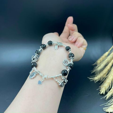  Vòng Tay Thạch Anh Tóc Đen Trong VIP Mix Charm Bạc 