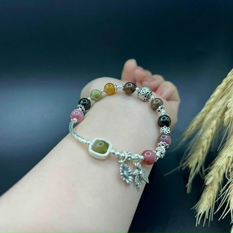 Vòng Tay Đá Tourmaline Đa Sắc Mix Charm Bạc