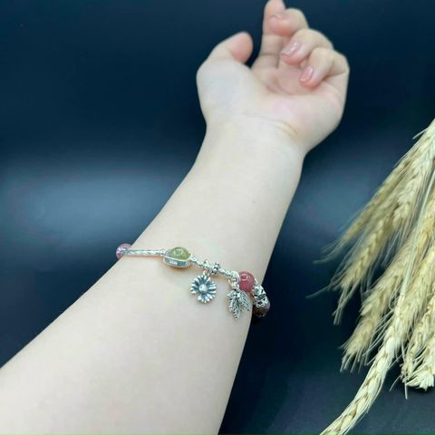 Vòng Tay Đá Tourmaline Đa Sắc Mix Charm Bạc