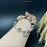  Vòng Tay Đá Tuormaline Đa Sắc Mix Charm Bạc 