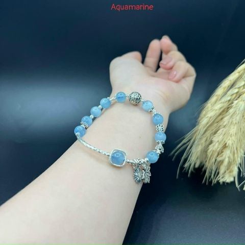 Vòng Tay Aquamarine Mix Charm Bạc