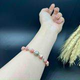  Vòng Tay Đá Đào Hoa Mix Charm Bạc 