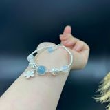  Vòng Tay Đá Aquamarine Mix Đá Mặt Trăng và Charm Bạc 