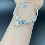  Vòng Tay Đá Aquamarine Mix Đá Mặt Trăng và Charm Bạc 