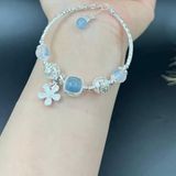  Vòng Tay Đá Aquamarine Mix Đá Mặt Trăng và Charm Bạc 