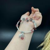 Vòng Tay Đá Đarnet, Dâu Hồng, Xà Cừ Mix Charm Bạc 