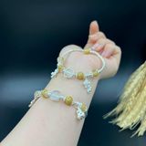  Vòng Tay Thạch Anh Vàng Mix Đá Mặt Trăng và Charm Bạc 