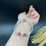  Vòng Tay Bạc Thạch Anh Hồng mix Thạch Anh Dâu Hồng 