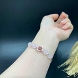  Vòng Tay Bạc Thạch Anh Hồng mix Thạch Anh Dâu Hồng 