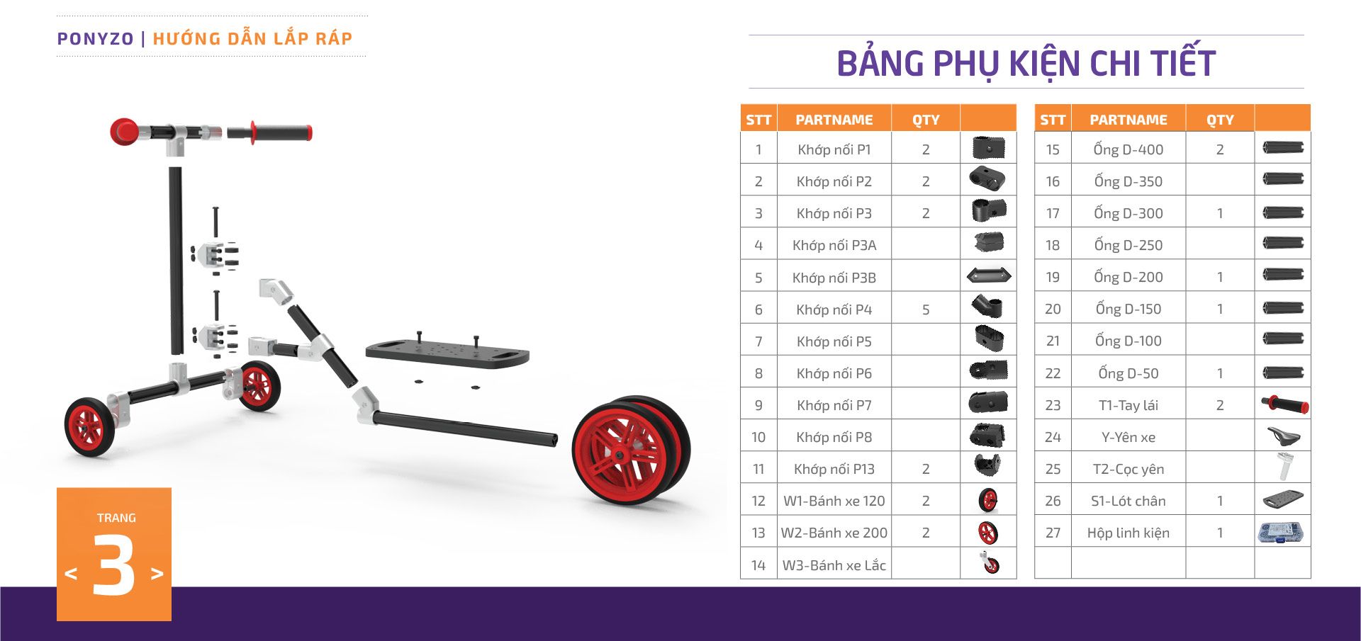  Xe scooter Ponyzo-1208 Đồ chơi lắp ráp sáng tạo cho bé vận động thông minh 