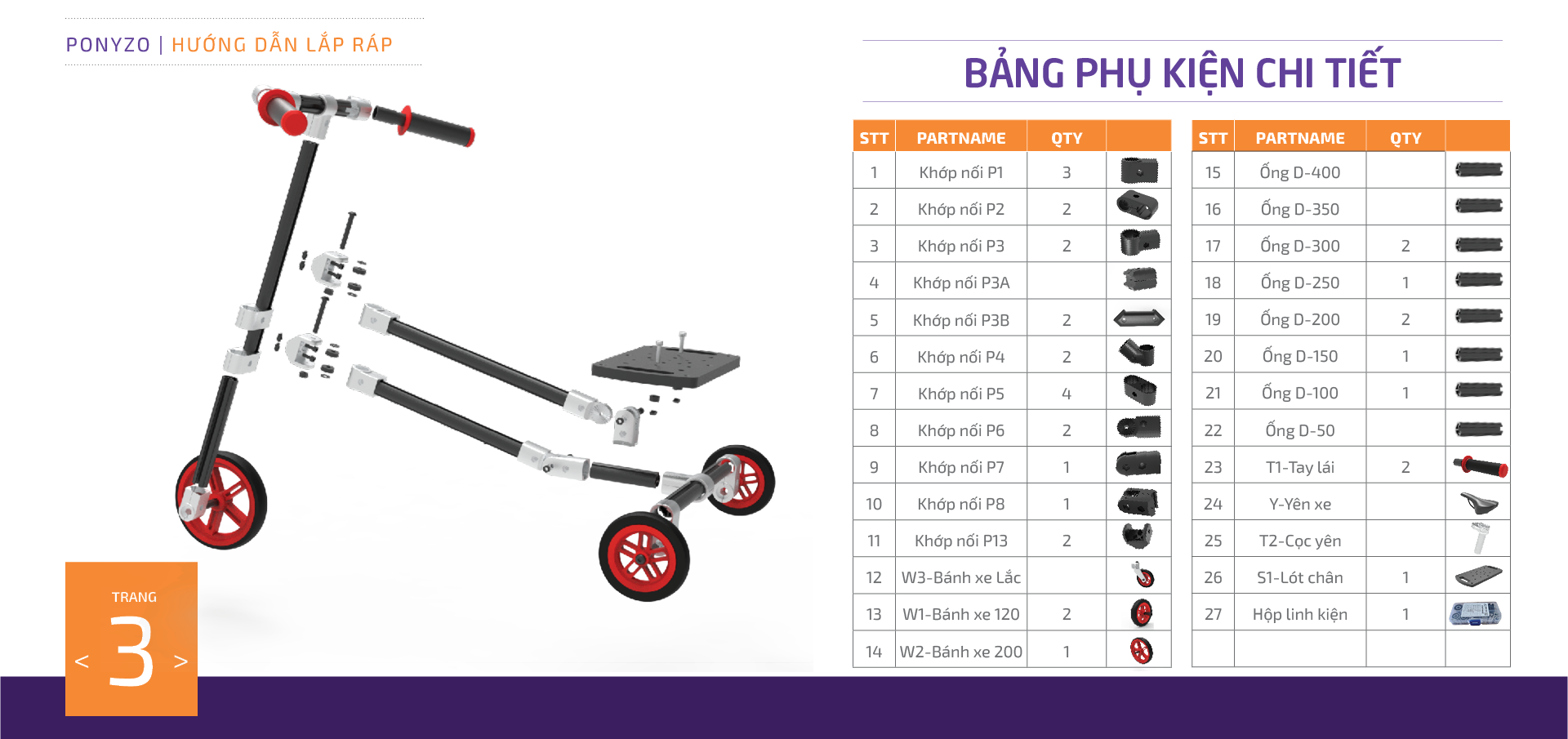  Xe scooter Ponyzo-1310 Đồ chơi lắp ráp sáng tạo cho bé vận động thông minh 