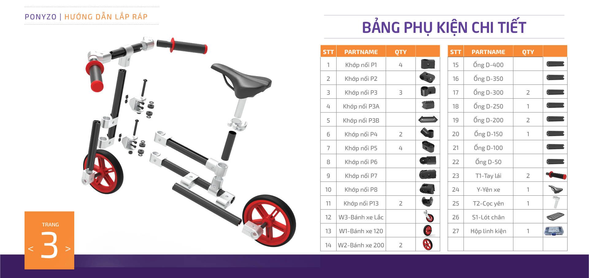  Xe cân bằng Ponyzo-1413 Đồ chơi lắp ráp sáng tạo cho bé vận động thông minh 