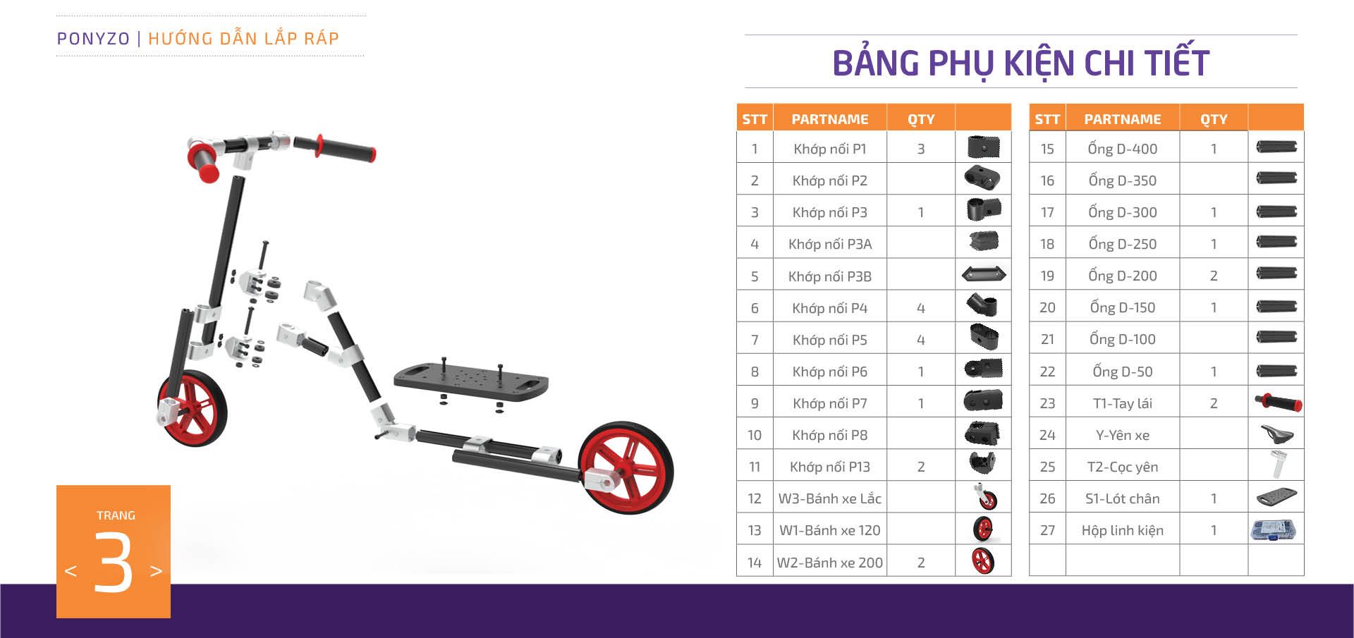  Xe scooter Ponyzo-1416 Đồ chơi lắp ráp sáng tạo cho bé vận động thông minh 