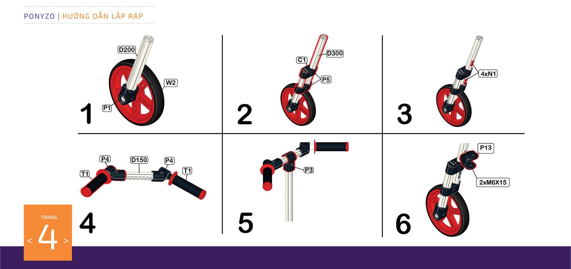  Xe scooter Ponyzo-1416 Đồ chơi lắp ráp sáng tạo cho bé vận động thông minh 