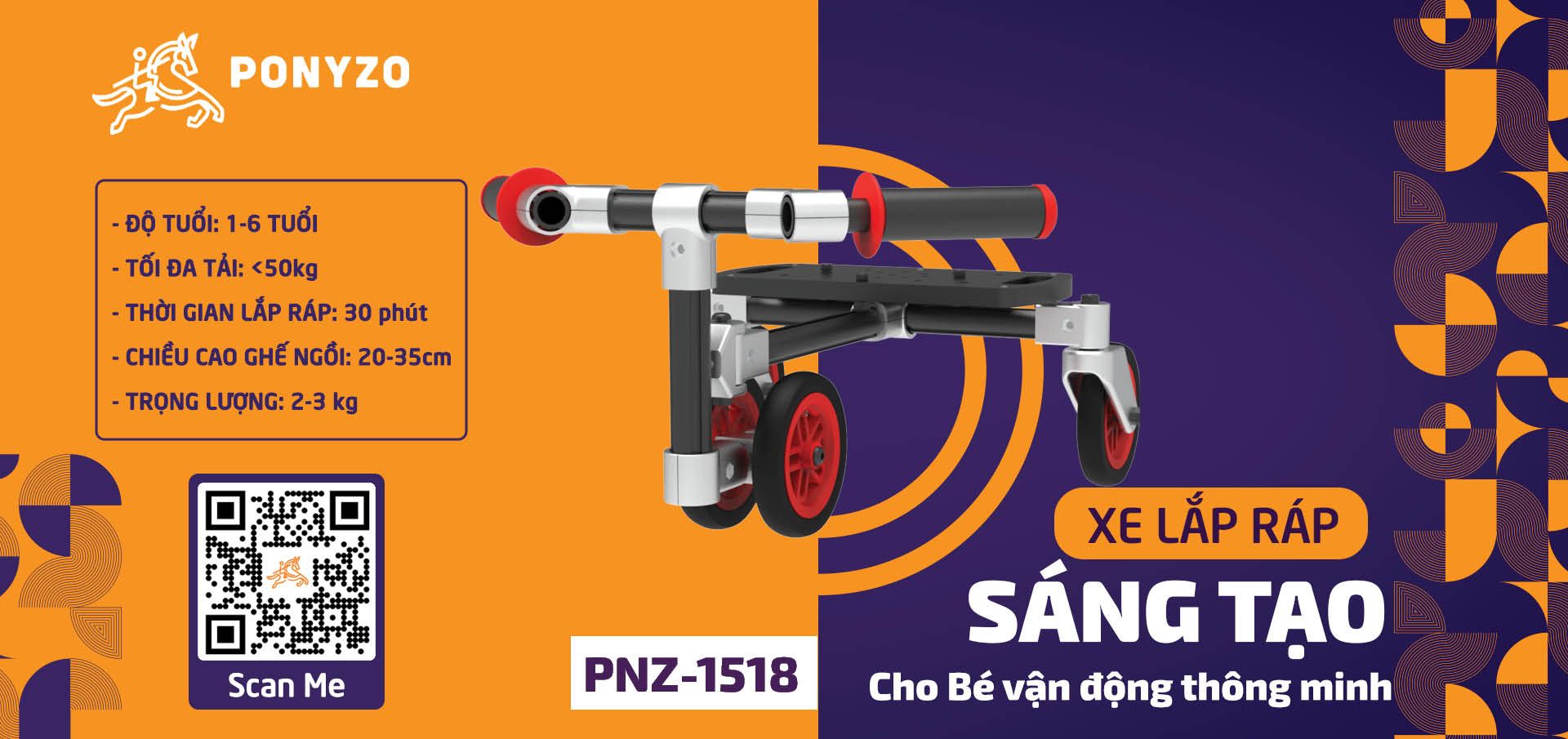  Xe con rùa Ponyzo-1518 Đồ chơi lắp ráp sáng tạo cho bé vận động thông minh 