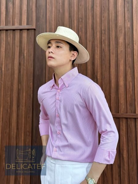  Áo sơ mi hồng cổ Buttondown- Vải sồi cao cấp 