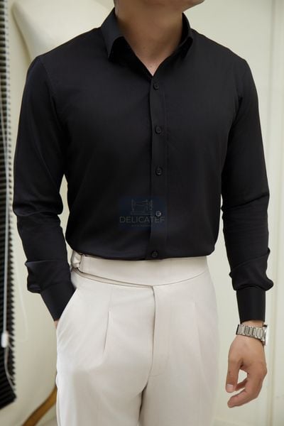  Sơ Mi Đen Cao Cấp-Spread Collar 