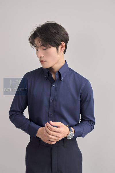  Sơ Mi Xanh Navy dệt Herringbone 