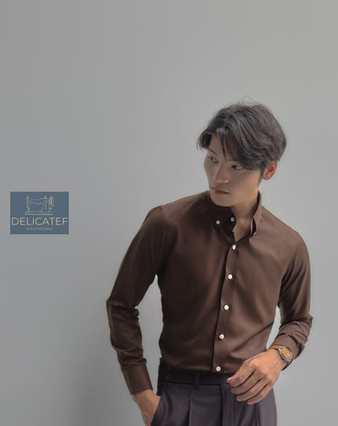  Sơ Mi màu nâu vải lụa nến 