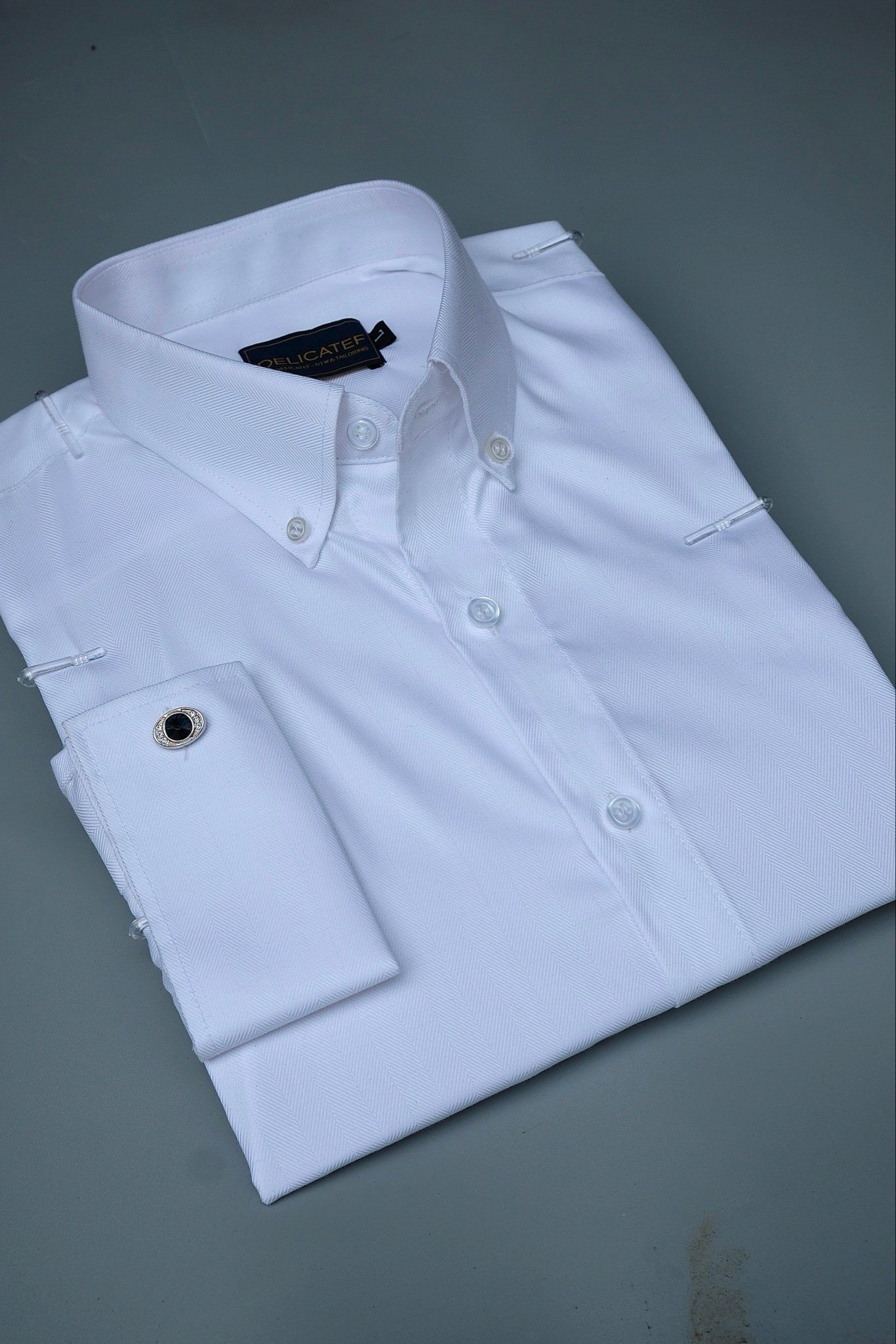  Sơ Mi Trắng xương cá dệt herringbone tay cufflinks 