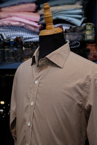  Sơ Mi Ca Rô Nâu - Spread Collar - brown checkered shirt 