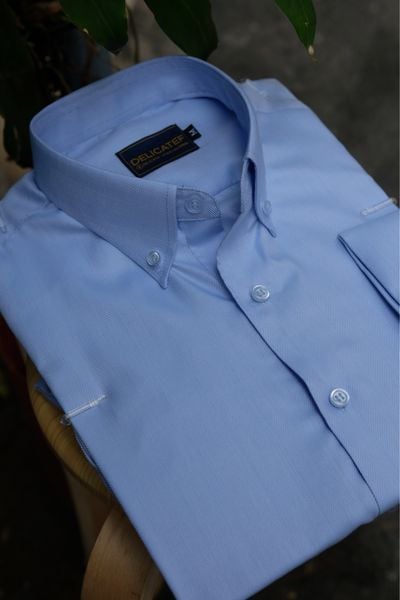  Sơ mi xanh xương cá herringbone tay cufflinks 