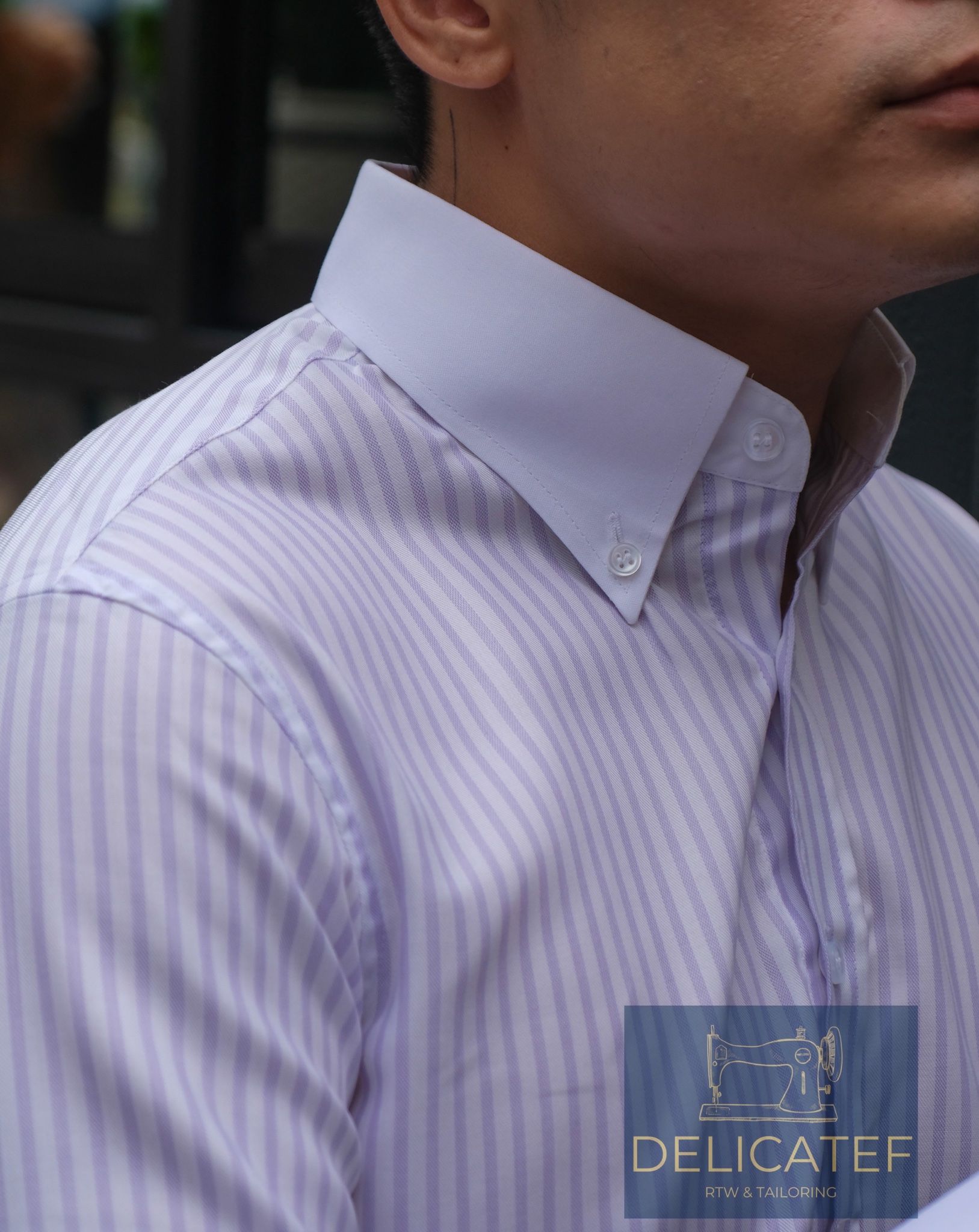  Sơ Mi Tím nhạt Kẻ Lớn tay Cufflink cổ Button Down 