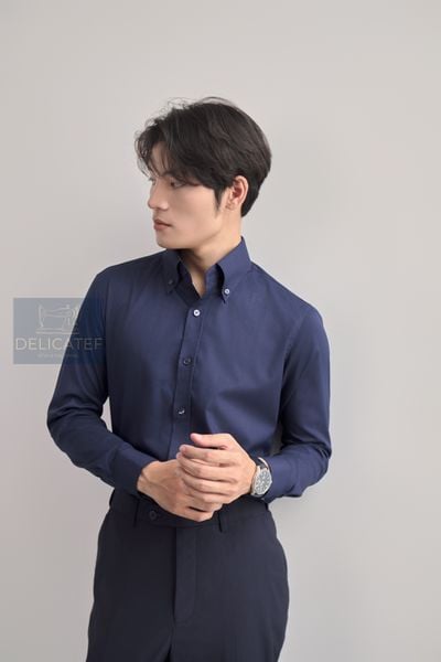  Sơ Mi Xanh Navy dệt Herringbone 