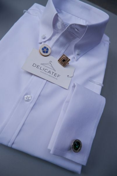  Sơ Mi Trắng Cufflink cổ Button down 