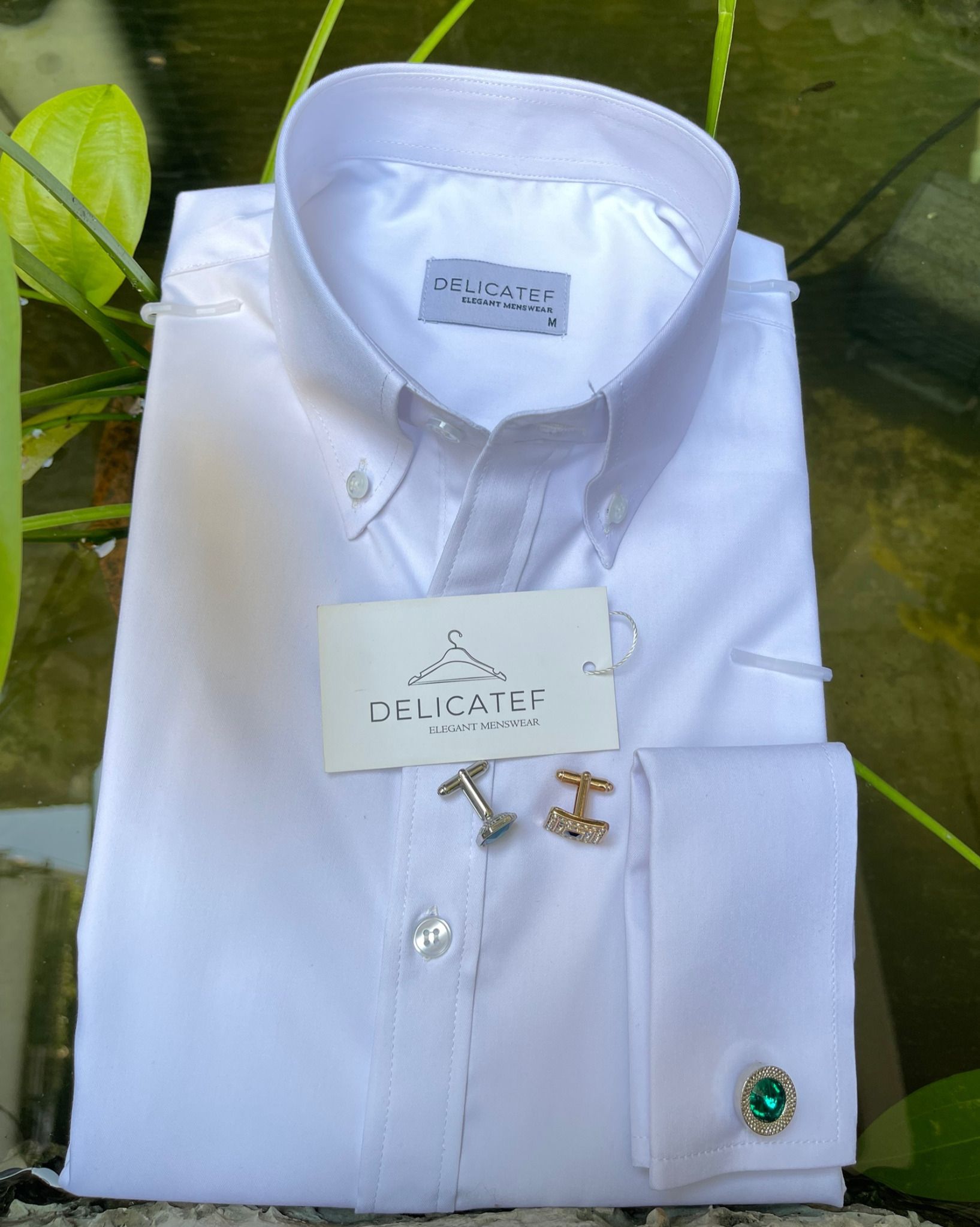  Sơ Mi Trắng Cufflink cổ Button down 