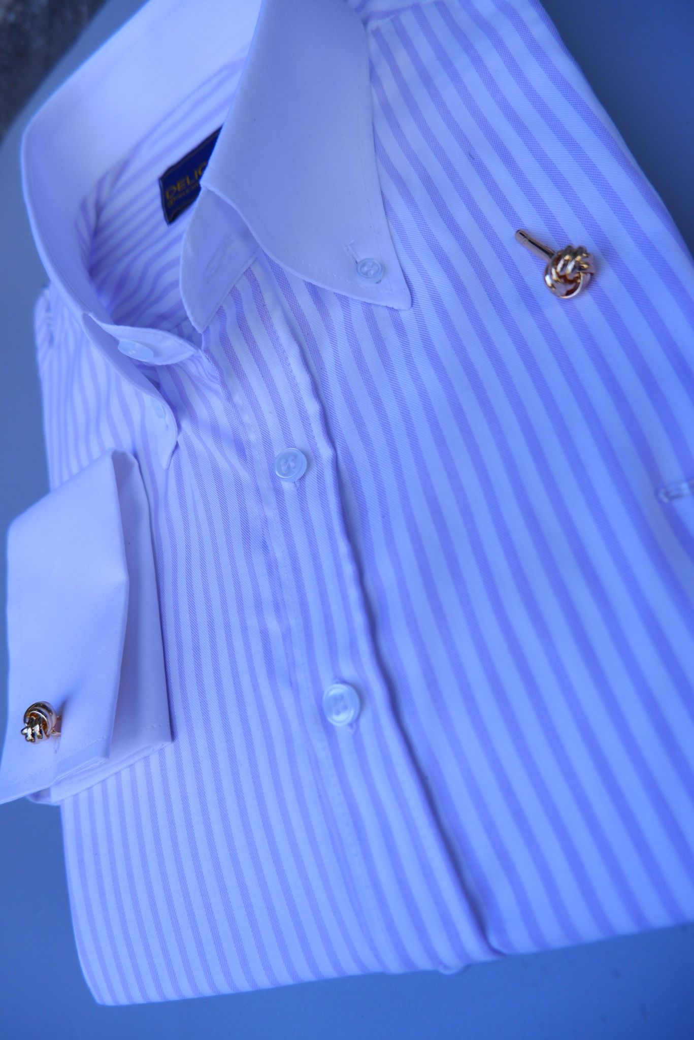  Sơ Mi Tím nhạt Kẻ Lớn tay Cufflink cổ Button Down 