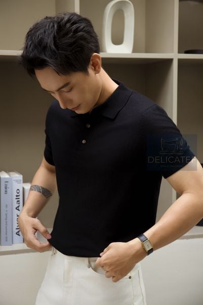  Áo Polo Đen dệt kim cao cấp 