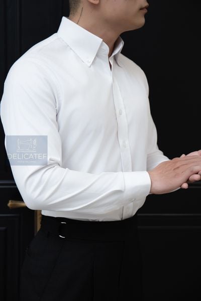  SƠ MI CHỐNG NHĂN | Vải Bamboo Trắng |Buttondown Collar 