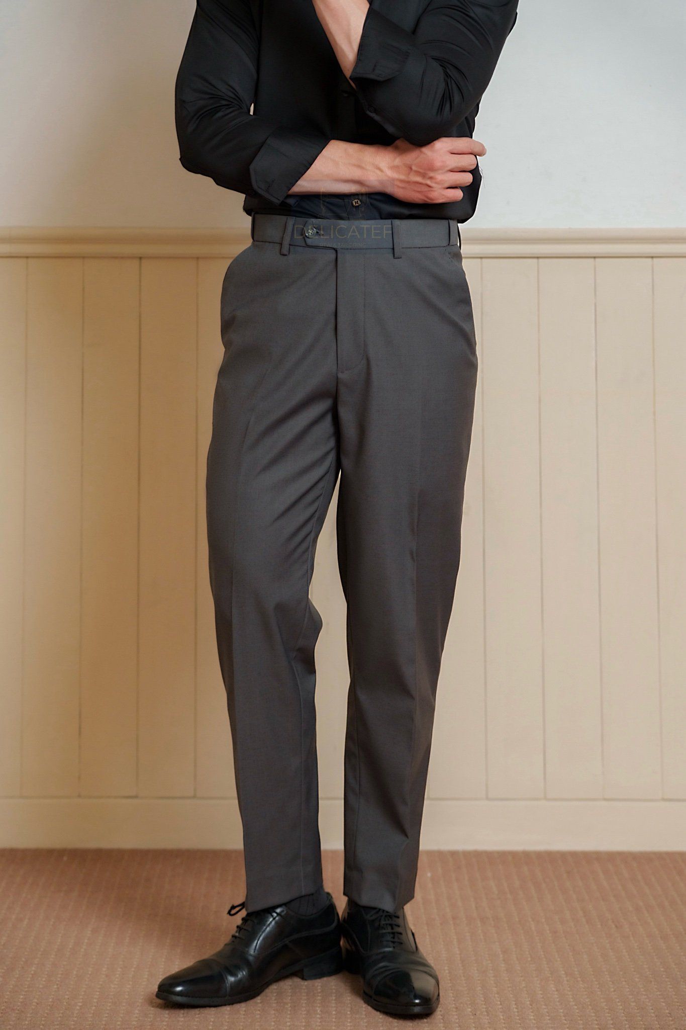  Premium modern Trouser - Quần Âu Cạp đeo thắt lưng cao cấp - Xám Đậm 
