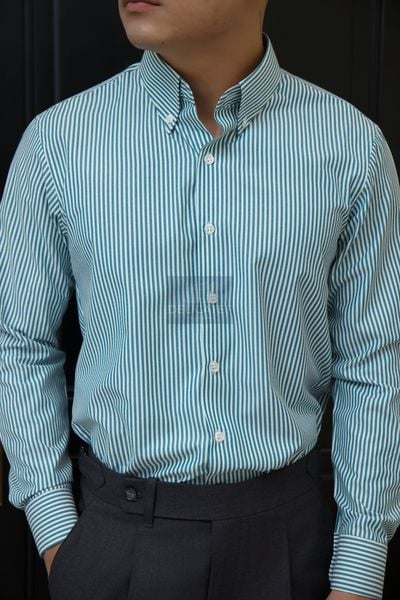  Sơ Mi Xanh Lá Cây Kẻ - Button Down Collar 