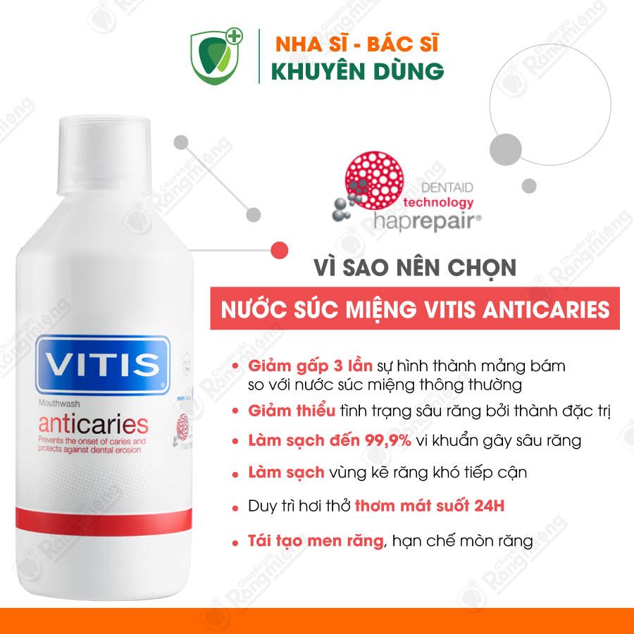 Nước súc miệng ngừa sâu răng Vitis Anticaries 500ml