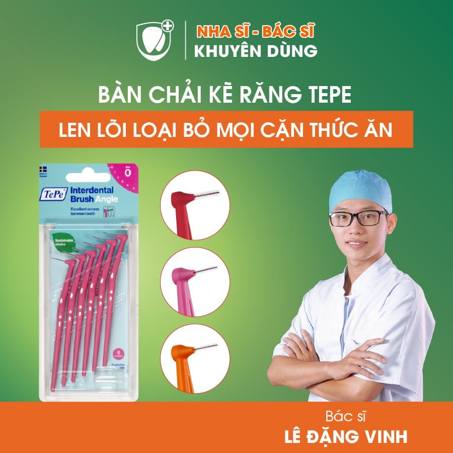 Bàn chải kẽ răng góc Tepe IDB 0.4mm hồng Angle Pink