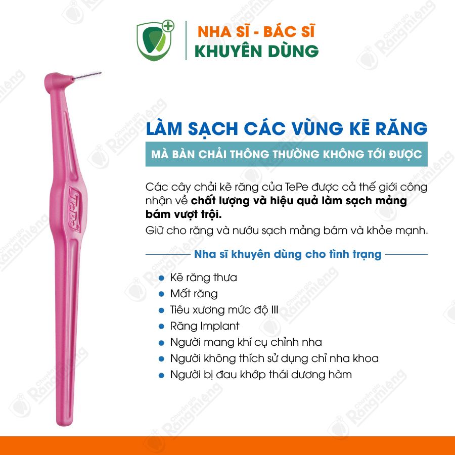 Bàn chải kẽ răng góc Tepe IDB 0.4mm hồng Angle Pink