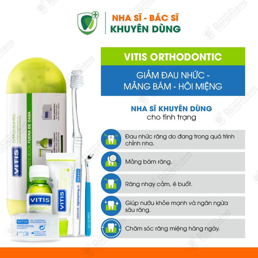 Bộ sản phẩm chăm sóc răng chỉnh nha 5 món Vitis Orthodontic Access Kit