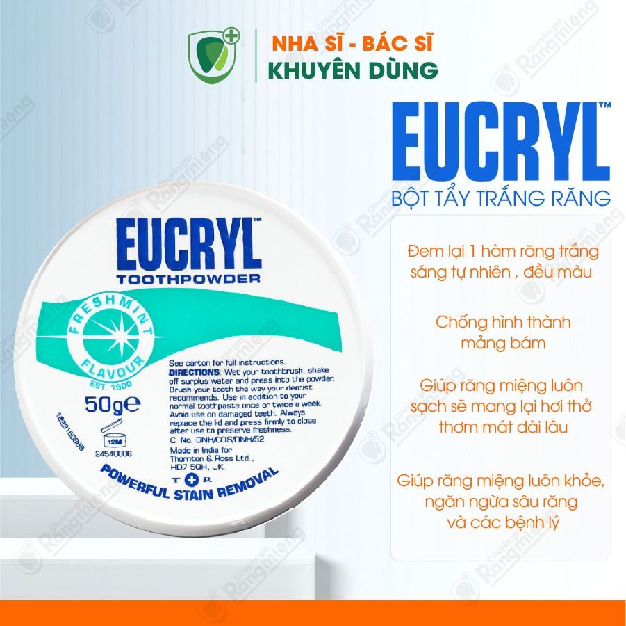 Bột đánh răng tẩy trắng Eucryl Toothpowder 50g