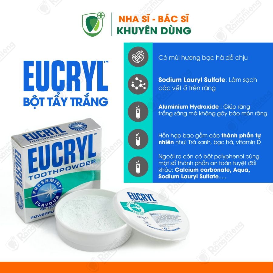 Bột đánh răng tẩy trắng Eucryl Toothpowder 50g