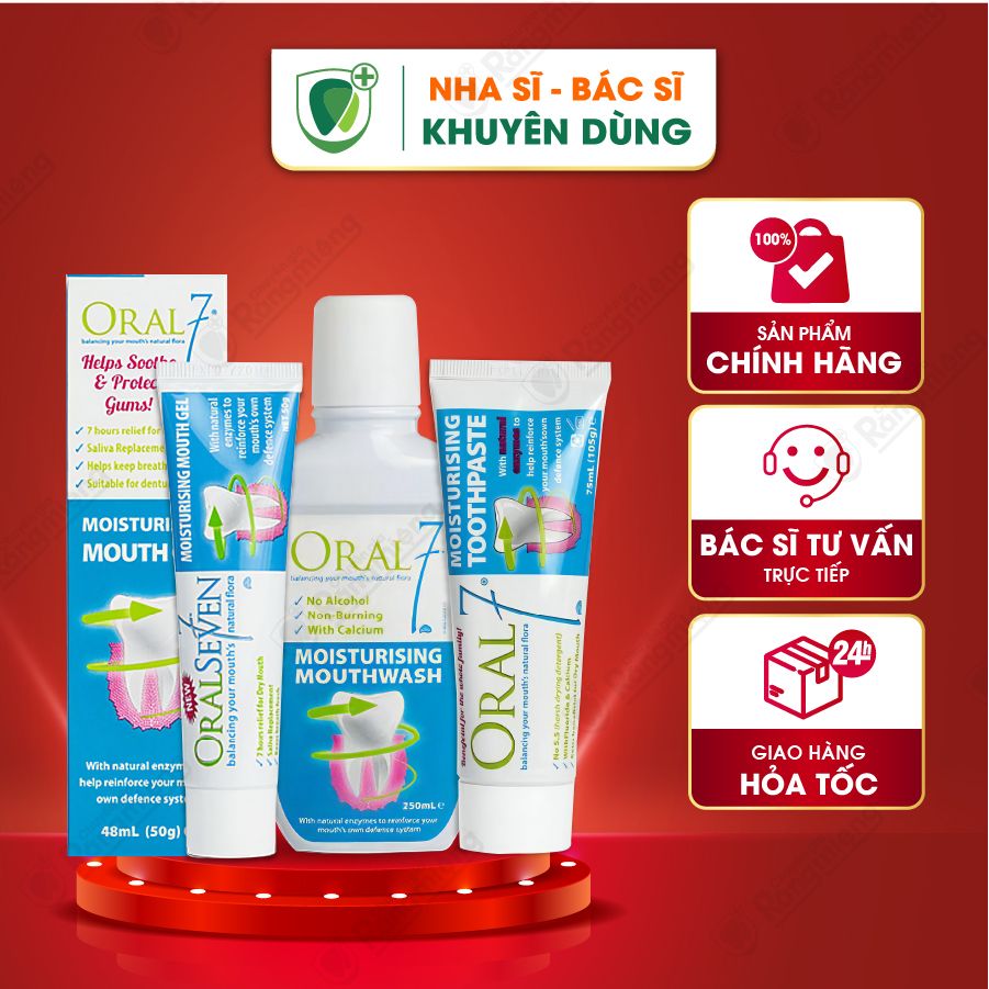 Combo 3 món giữ ẩm, giảm khô miệng tức thì Oral7 Moisturising, chính hãng Anh