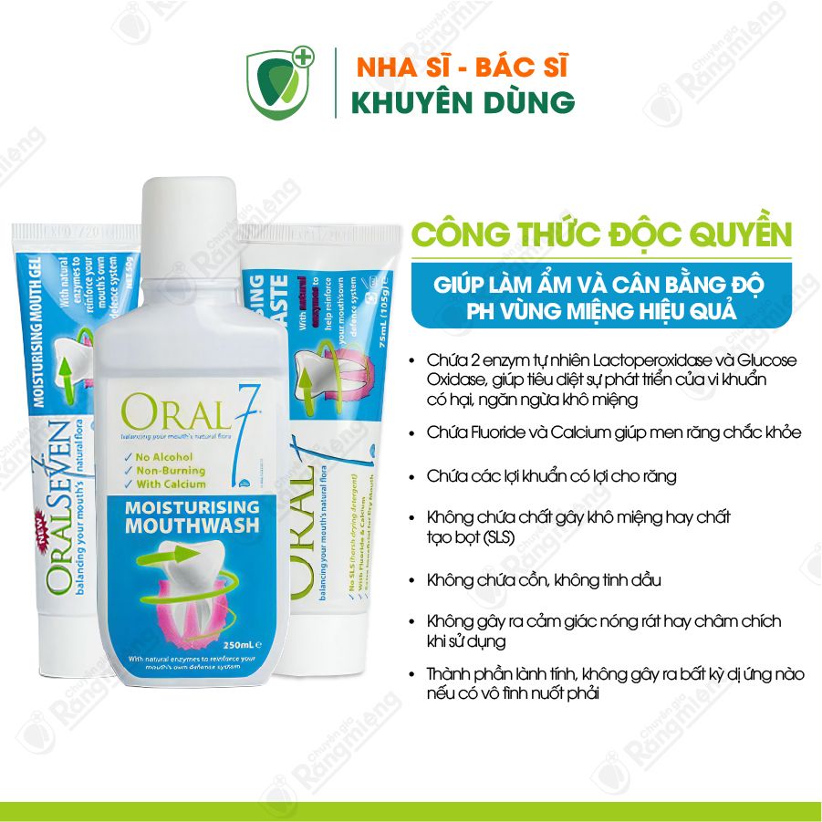 Combo 3 món giữ ẩm, giảm khô miệng tức thì Oral7 Moisturising, chính hãng Anh