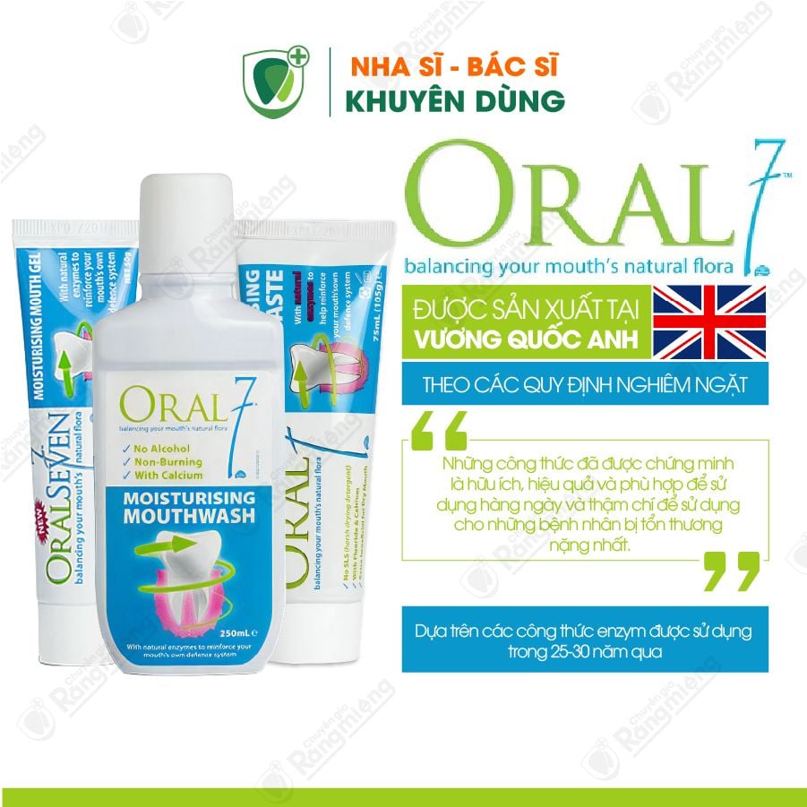 Combo 3 món giữ ẩm, giảm khô miệng tức thì Oral7 Moisturising, chính hãng Anh