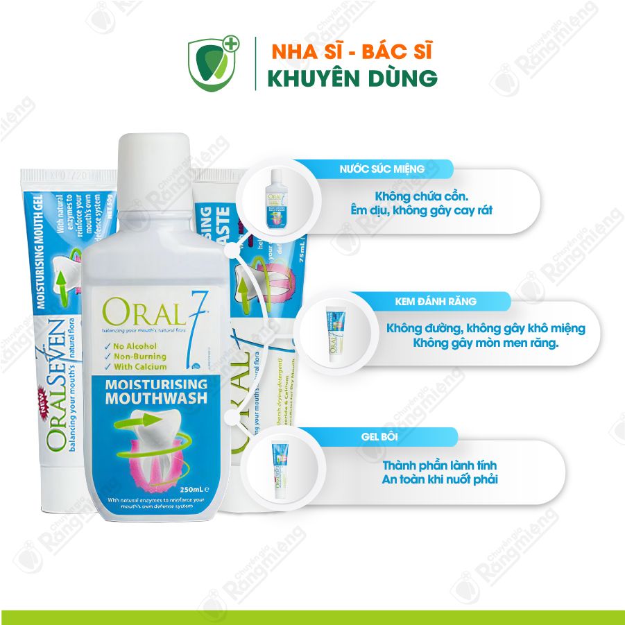 Combo 3 món giữ ẩm, giảm khô miệng tức thì Oral7 Moisturising, chính hãng Anh